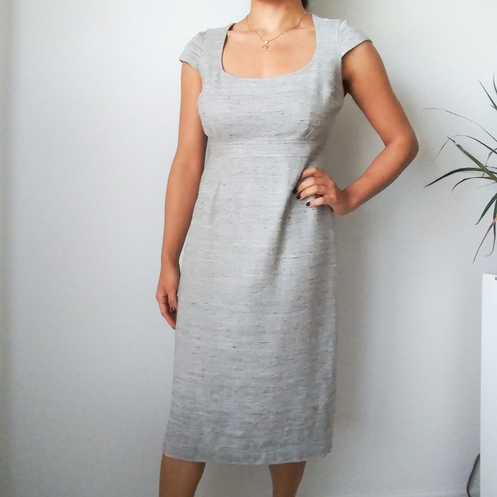 Forth & Towne grey linen cap sleeve midi dress